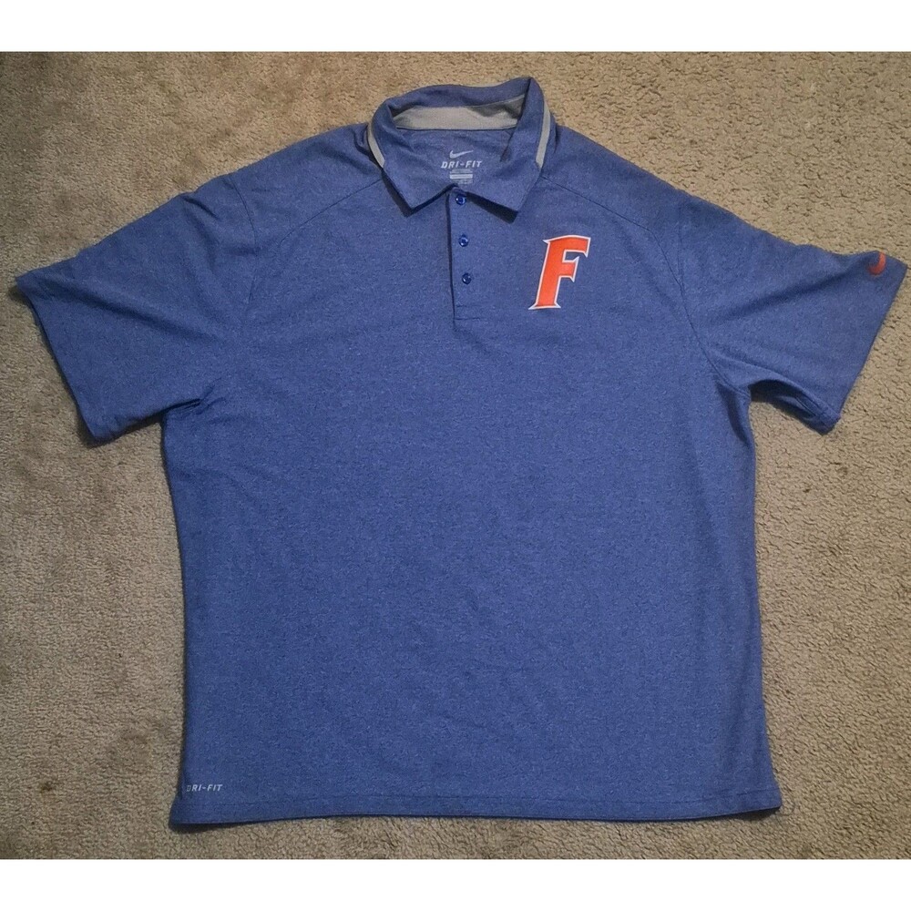 Nike Florida Gators Blue Polo Shirt Big Orange F Logo Men's Size 2XL Golf